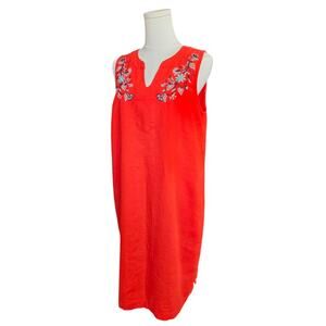CROFT&BARROW Dark Orange Embroidery V-Neck Sleeveless Dress